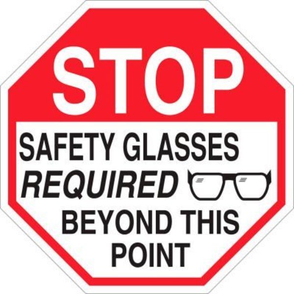 Brady Brady Stop Safety Glasses Required Beyond This Point Sign, Polystyrene, 18inW x 18inH 124543